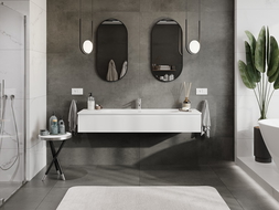 Mexen Rivel kúpeľňová skrinka 160 cm s umývadlom Vela, 1 zásuvka, drážkovaná, biela matná - 91A20-16023-1-BF01-W23M01