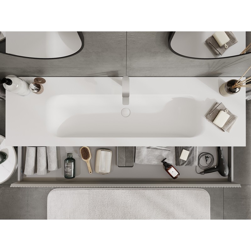 Mexen Rivel kúpeľňová skrinka 140 cm s umývadlom Vela, 1 zásuvka, ryhovaná, sivý mat/biely mat - 91A20-16023-1-BF62-W23M01