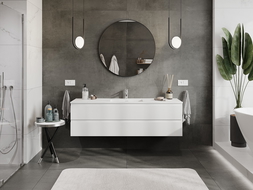 Mexen Rivel kúpeľňová skrinka 160 cm s umývadlom Otis, 2 zásuvky, ryhovaná, biela matná - 91A20-16047-2-BFF01-W18M01