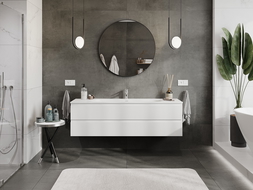 Mexen Rivel kúpeľňová skrinka 160 cm s umývadlom Vela, 2 zásuvky, ryhovaná, biela matná - 91A20-16047-2-BFF01-W23M01