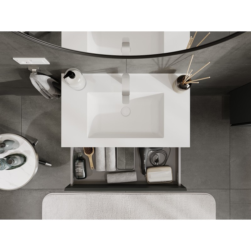 Mexen Orio kúpeľňová skrinka 80 cm s umývadlom Otis, 2 zásuvky, grafit mat/biela mat - 91A10-08047-2-BFF66-W18M01