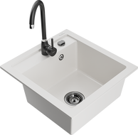 Mexen Vito žulový kuchynský drez 1-komorový s kuchynskou batériou Telma, biely - 6503-20-670200-70