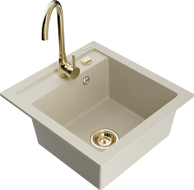 Mexen Vito žulový kuchynský drez 1-komorový s batériou Telma, béžový - 6503-69-670200-50