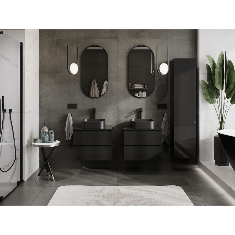 Mexen Orio kúpeľňová skrinka pod umývadlo 60 cm, 2 zásuvky, čierny lesk - 91A10-06047-2-BFF70