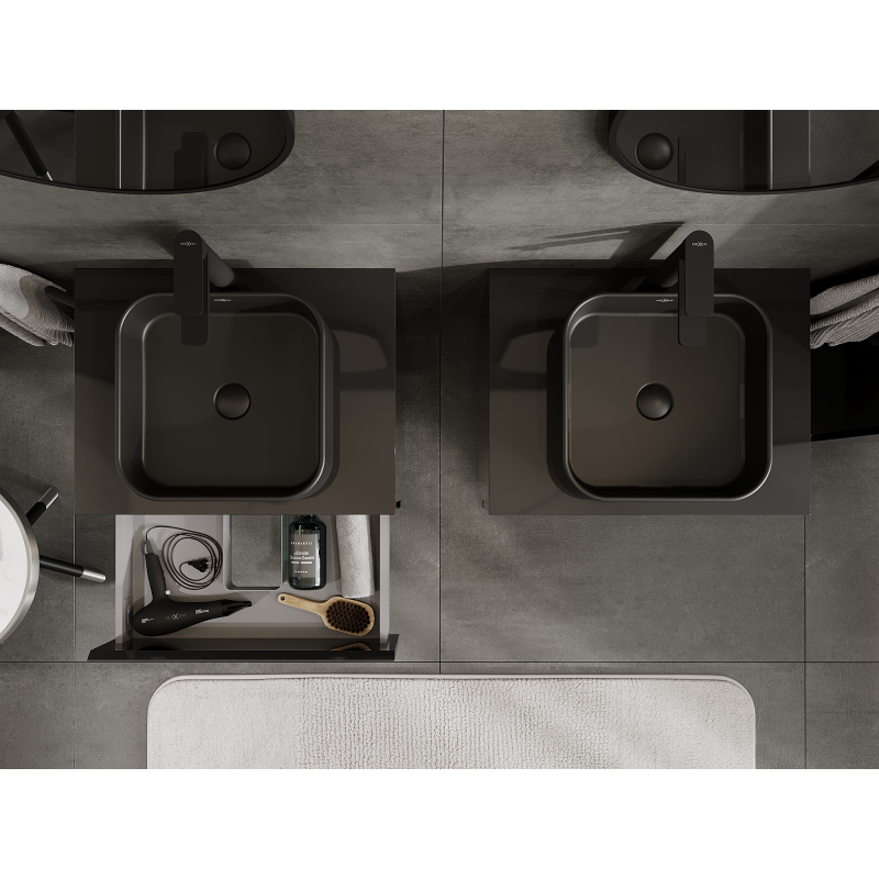 Mexen Orio kúpeľňová skrinka pod umývadlo 60 cm, 2 zásuvky, čierny lesk - 91A10-06047-2-BFF70