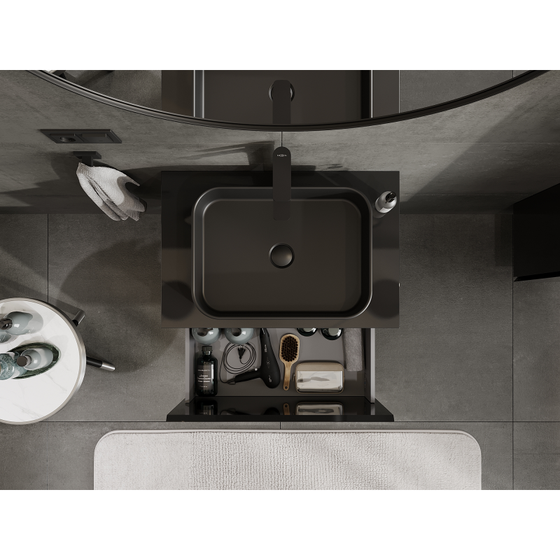 Mexen Orio kúpeľňová skrinka pod umývadlo 70 cm, 1 zásuvka, čierny lesk - 91A10-07047-1-BF70