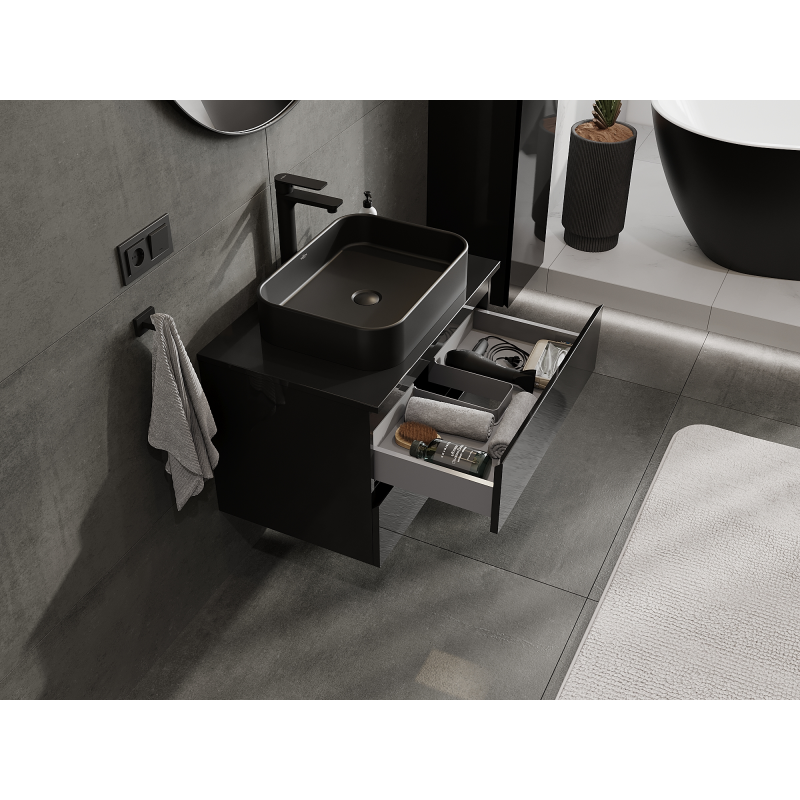 Mexen Orio kúpeľňová skrinka pod umývadlo 70 cm, 2 zásuvky, čierny lesk - 91A10-07047-2-BFF70