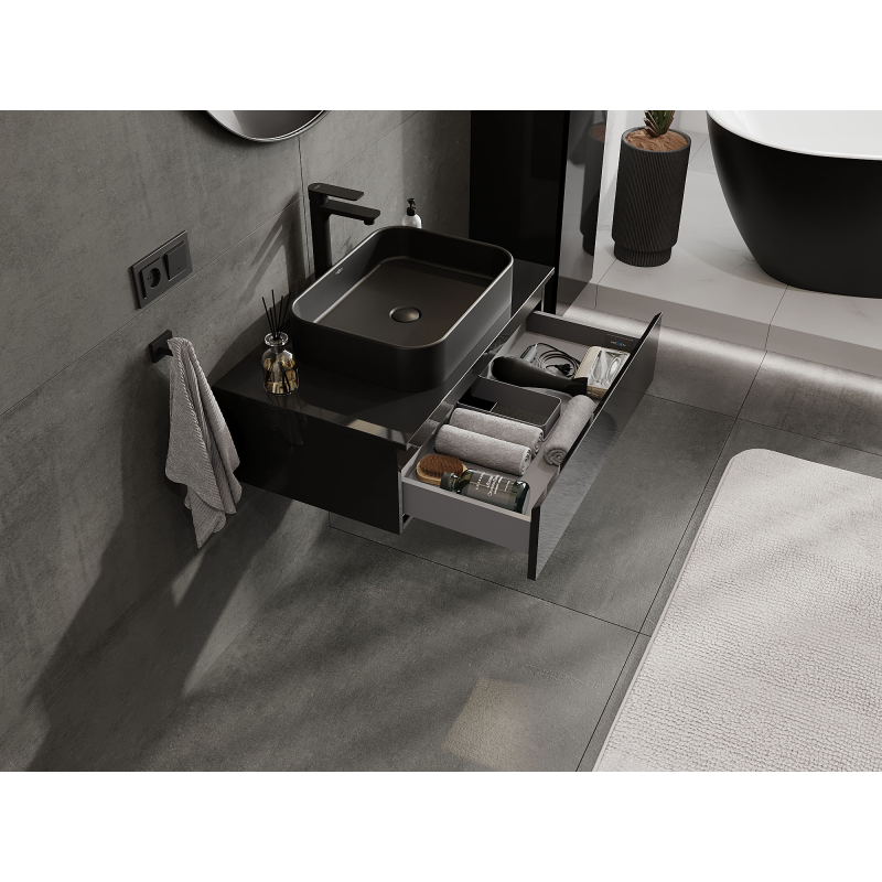 Mexen Orio kúpeľňová skrinka pod umývadlo 80 cm, 1 zásuvka, čierny lesk - 91A10-08023-1-BF70