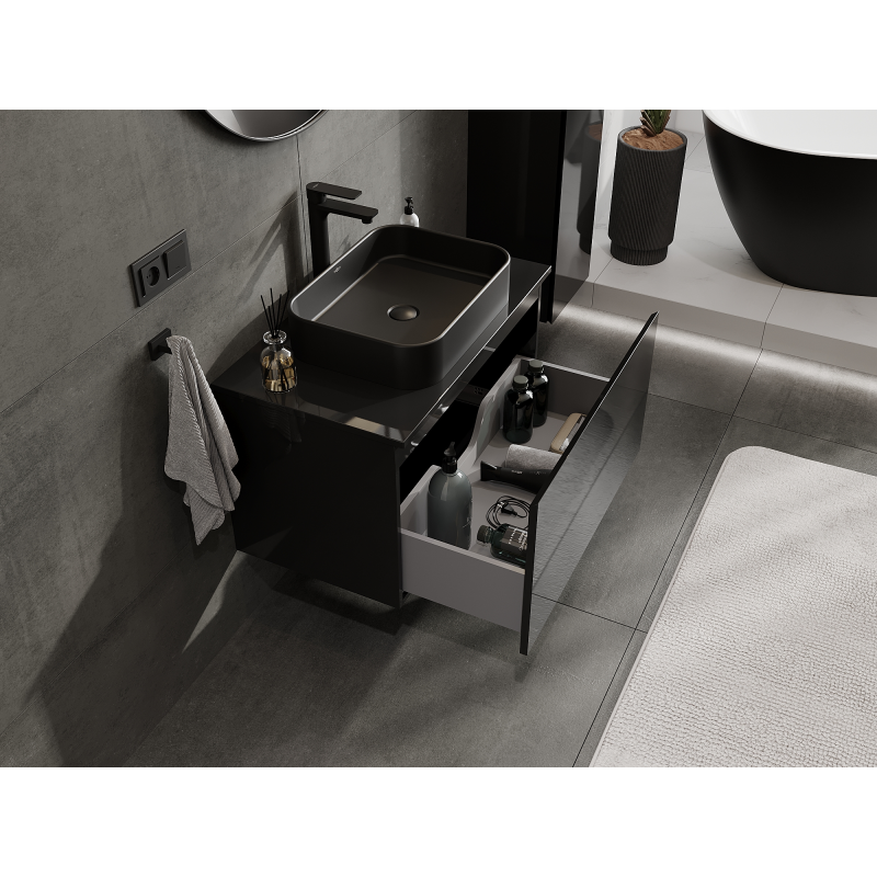 Mexen Orio kúpeľňová skrinka pod umývadlo 80 cm, 1 zásuvka, čierny lesk - 91A10-08047-1-BF70