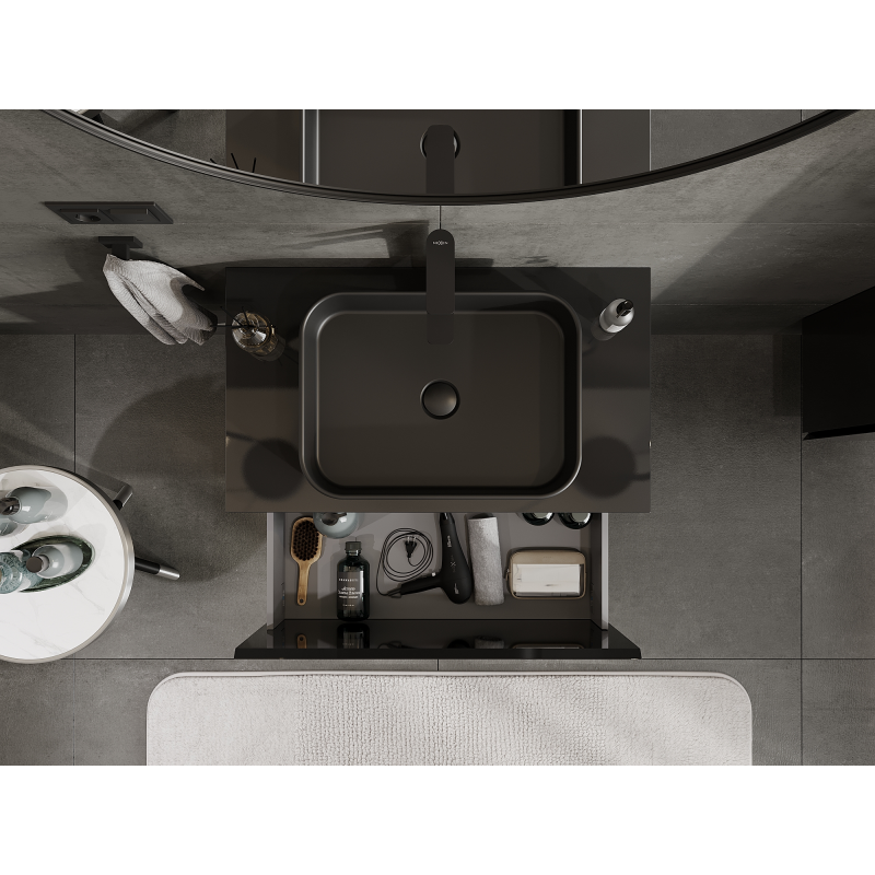 Mexen Orio kúpeľňová skrinka pod umývadlo 80 cm, 1 zásuvka, čierny lesk - 91A10-08047-1-BF70
