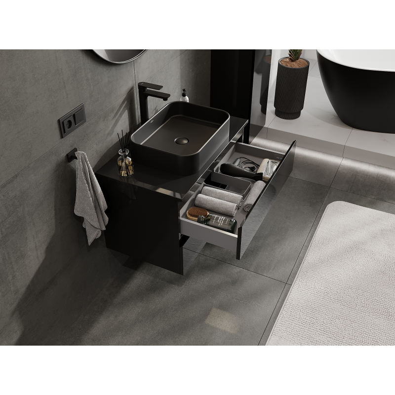 Mexen Orio kúpeľňová skrinka pod umývadlo 80 cm, 2 zásuvky, čierny lesk - 91A10-08047-2-BFF70