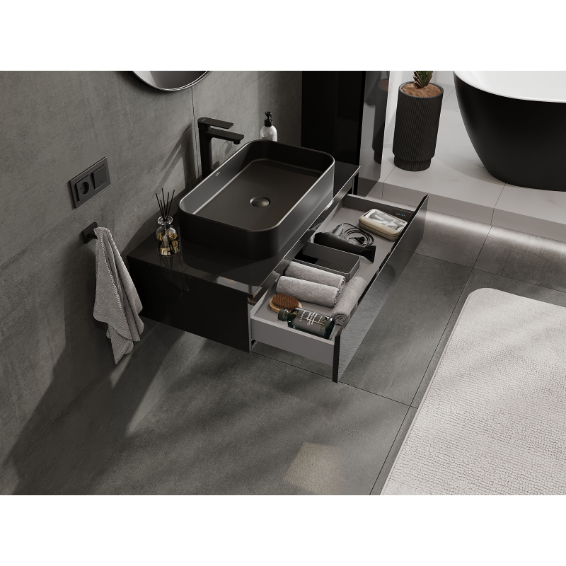 Mexen Orio kúpeľňová skrinka pod umývadlo 90 cm, 1 zásuvka, čierny lesk - 91A10-09023-1-BF70