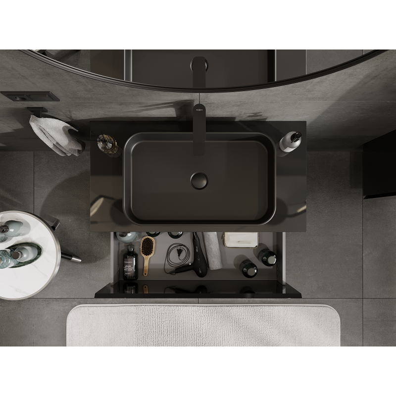 Mexen Orio kúpeľňová skrinka pod umývadlo 90 cm, 1 zásuvka, čierny lesk - 91A10-09047-1-BF70