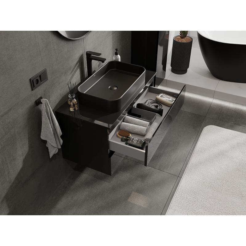 Mexen Orio kúpeľňová skrinka pod umývadlo 90 cm, 2 zásuvky, čierny lesk - 91A10-09047-2-BFF70