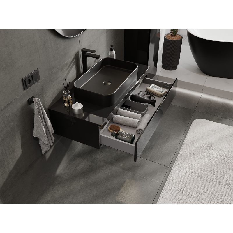 Mexen Orio kúpeľňová skrinka pod umývadlo 100 cm, 1 zásuvka, čierny lesk - 91A10-10023-1-BF70