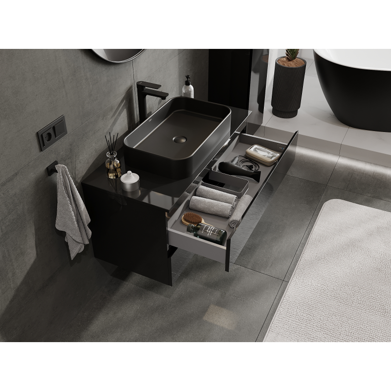 Mexen Orio kúpeľňová skrinka pod umývadlo 100 cm, 2 zásuvky, čierny lesk - 91A10-10047-2-BFF70