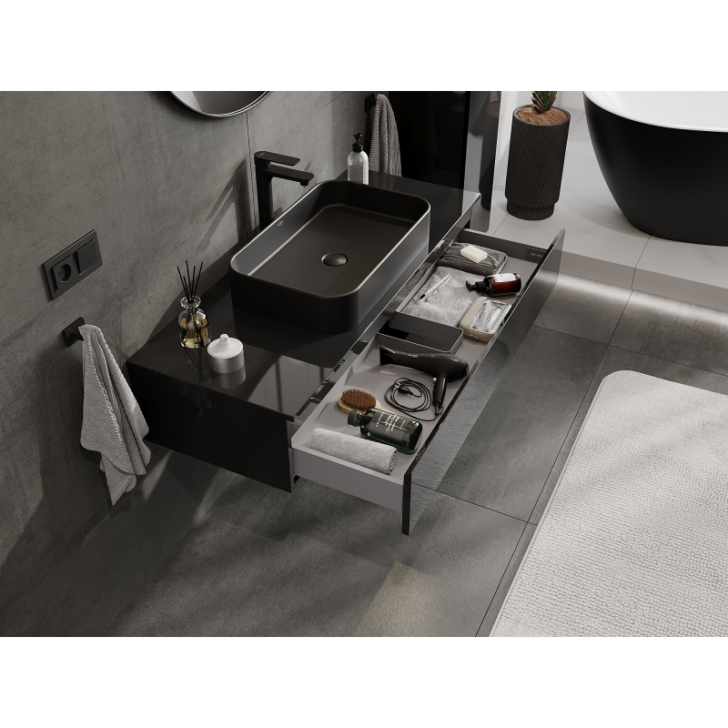 Mexen Orio kúpeľňová skrinka pod umývadlo 120 cm, 1 zásuvka, čierny lesk - 91A10-12023-1-BF70