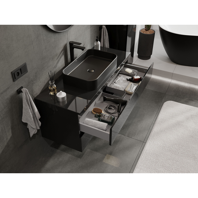 Mexen Orio kúpeľňová skrinka pod umývadlo 120 cm, 2 zásuvky, čierny lesk - 91A10-12047-2-BFF70