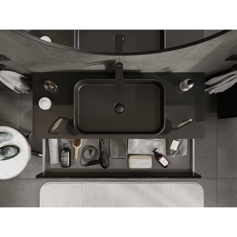 Mexen Orio kúpeľňová skrinka pod umývadlo 120 cm, 2 zásuvky, čierny lesk - 91A10-12047-2-BFF70