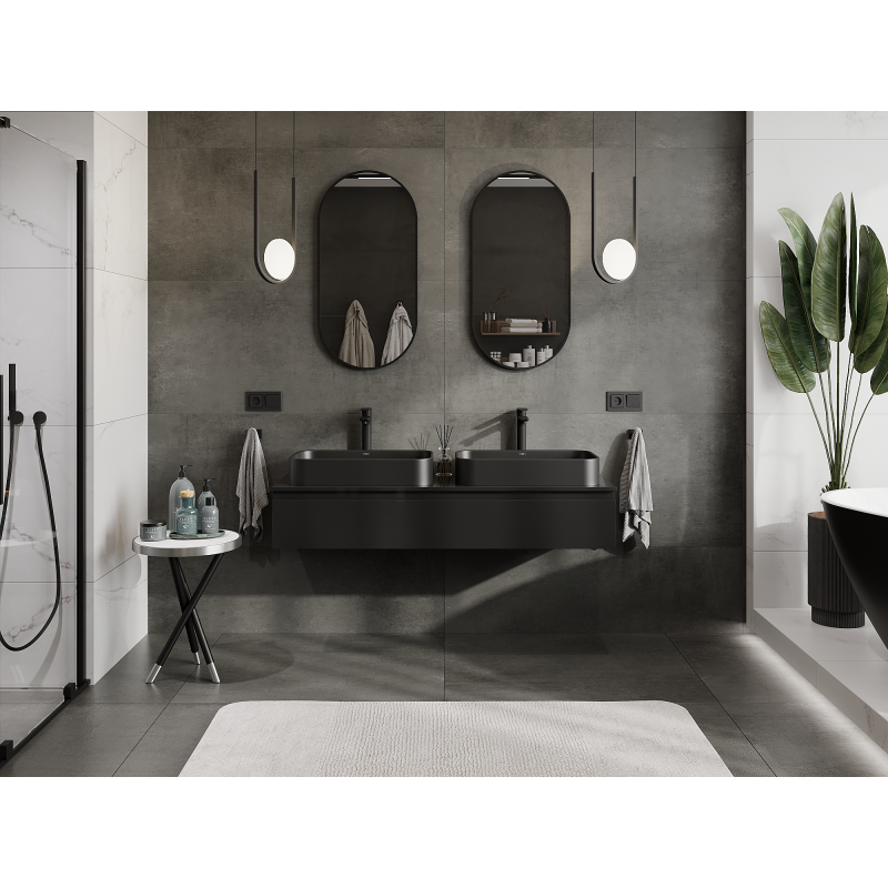 Mexen Orio kúpeľňová skrinka pod umývadlo 140 cm, 1 zásuvka, čierny lesk - 91A10-14023-1-BF70