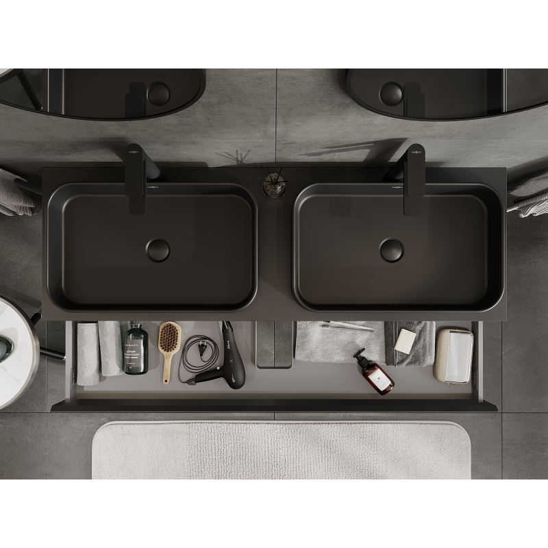 Mexen Orio kúpeľňová skrinka pod umývadlo 140 cm, 1 zásuvka, čierna matná - 91A10-14023-1-BF71