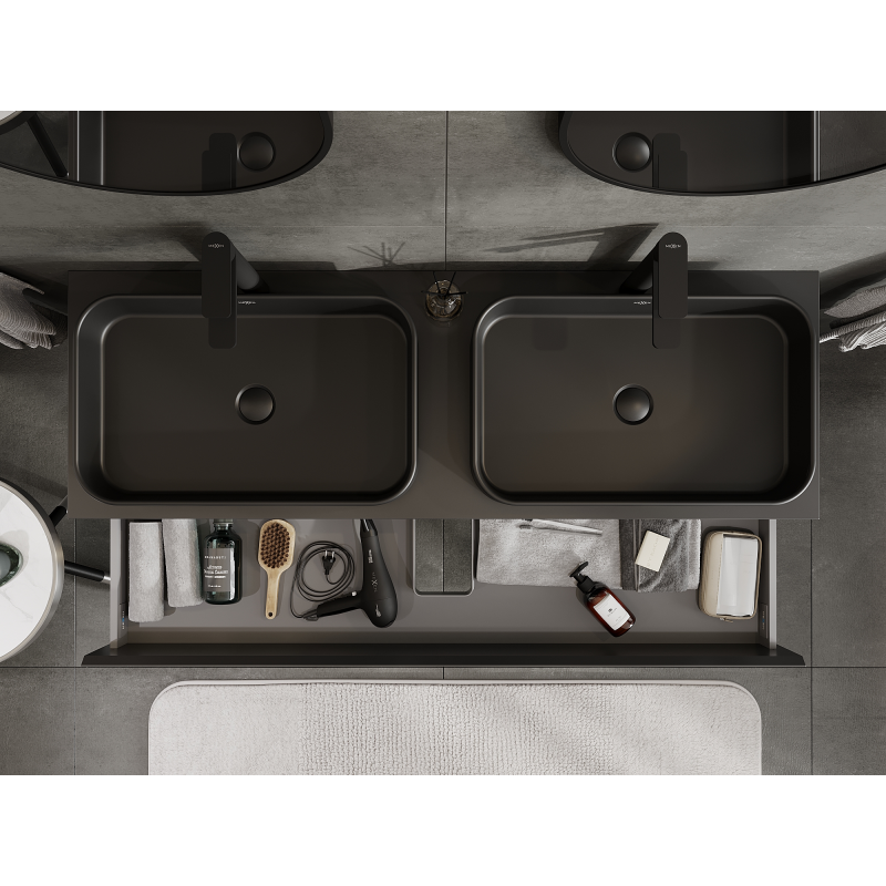 Mexen Orio kúpeľňová skrinka pod umývadlo 140 cm, 2 zásuvky, čierna matná - 91A10-14047-2-BFF71