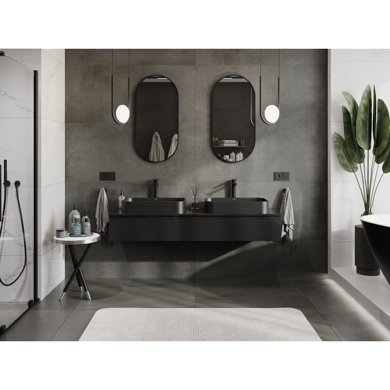 Mexen Orio kúpeľňová skrinka pod umývadlo 160 cm, 1 zásuvka, čierny lesk - 91A10-16023-1-BF70