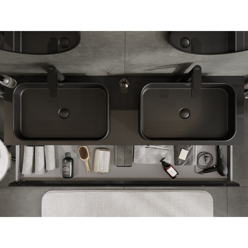 Mexen Orio kúpeľňová skrinka pod umývadlo 160 cm, 1 zásuvka, čierny lesk - 91A10-16023-1-BF70