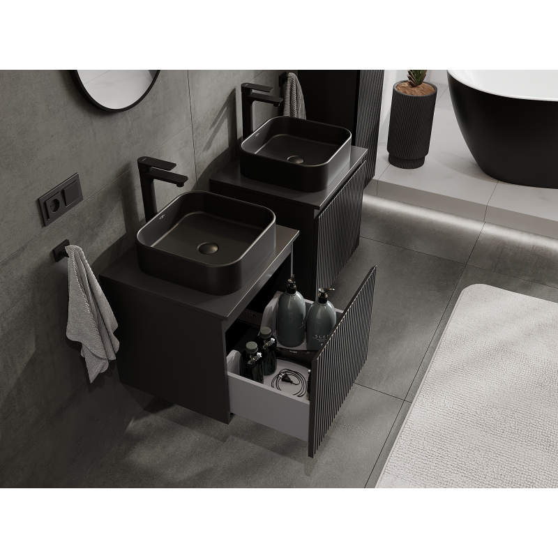 Mexen Rivel kúpeľňová skrinka pod umývadlo 50 cm, 1 zásuvka, ryhovaná, čierna matná - 91A20-05047-1-BF71