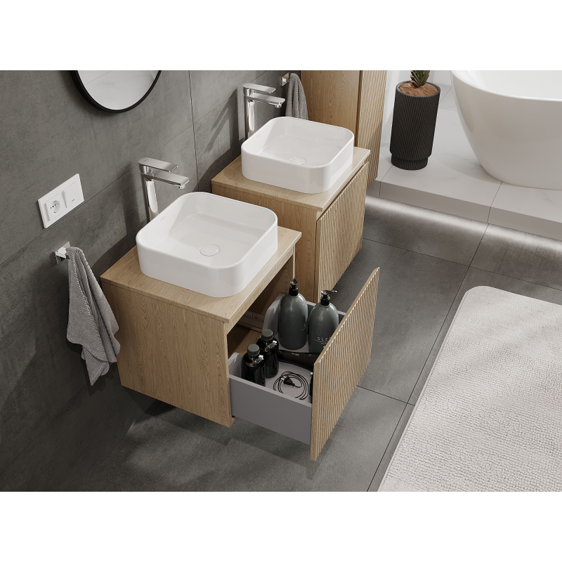 Mexen Rivel kúpeľňová skrinka pod umývadlo 50 cm, 1 zásuvka, ryhovaná, dub - 91A20-05047-1-BF81