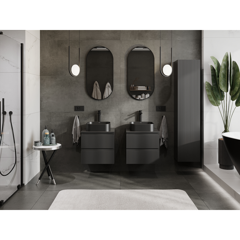 Mexen Rivel kúpeľňová skrinka pod umývadlo 50 cm, 2 zásuvky, ryhovaná, čierna matná - 91A20-05047-2-BFF71