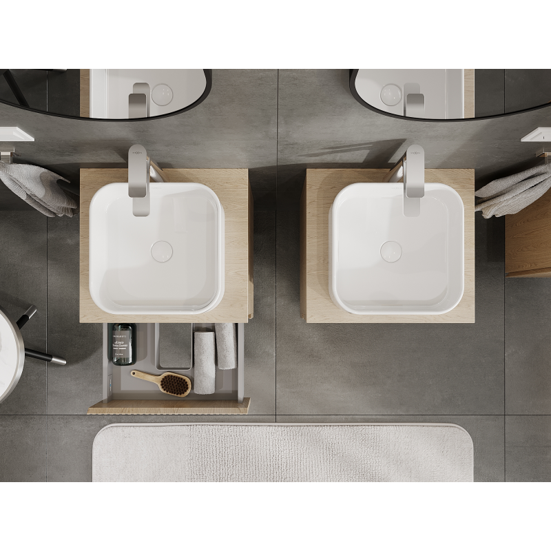 Mexen Rivel kúpeľňová skrinka pod umývadlo 50 cm, 2 zásuvky, ryhovaná, dub - 91A20-05047-2-BFF81