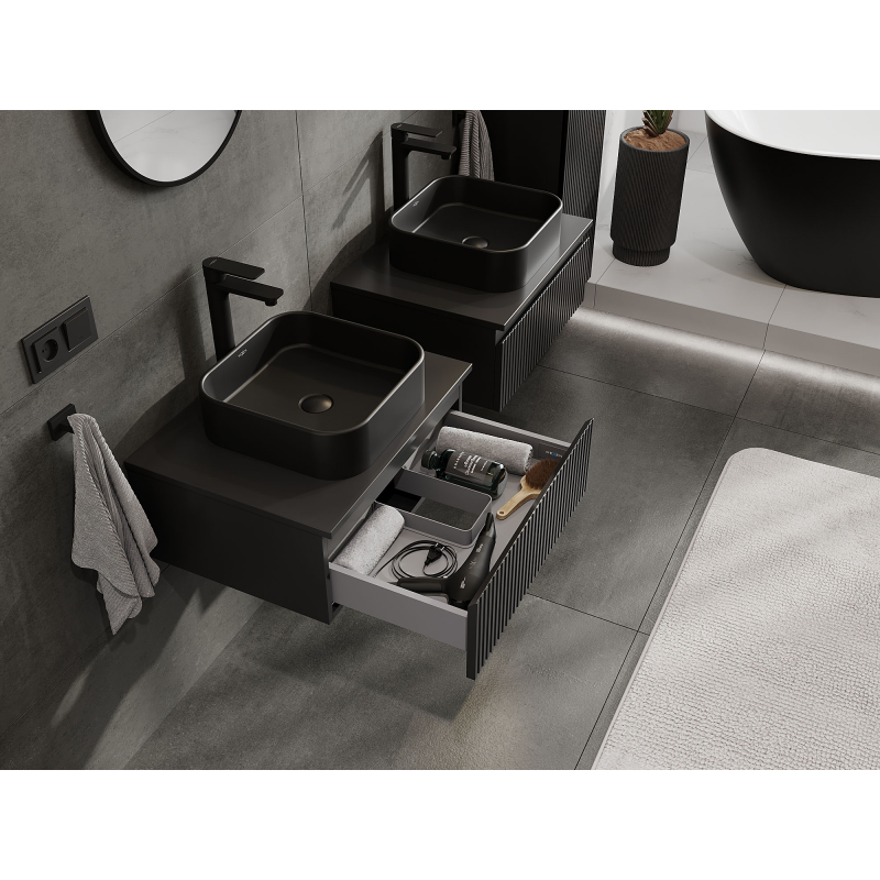 Mexen Rivel kúpeľňová skrinka pod umývadlo 60 cm, 1 zásuvka, ryhovaná, čierna matná - 91A20-06023-1-BF71