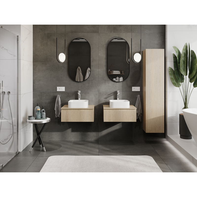 Mexen Rivel kúpeľňová skrinka pod umývadlo 60 cm, 1 zásuvka, ryhovaná, dub - 91A20-06023-1-BF81