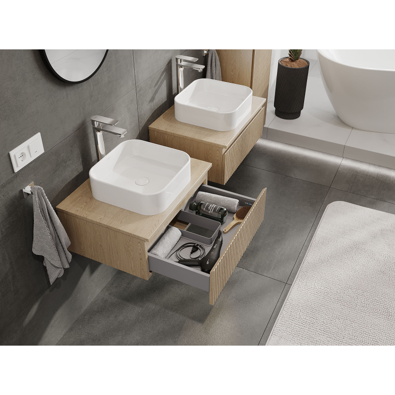 Mexen Rivel kúpeľňová skrinka pod umývadlo 60 cm, 1 zásuvka, ryhovaná, dub - 91A20-06023-1-BF81