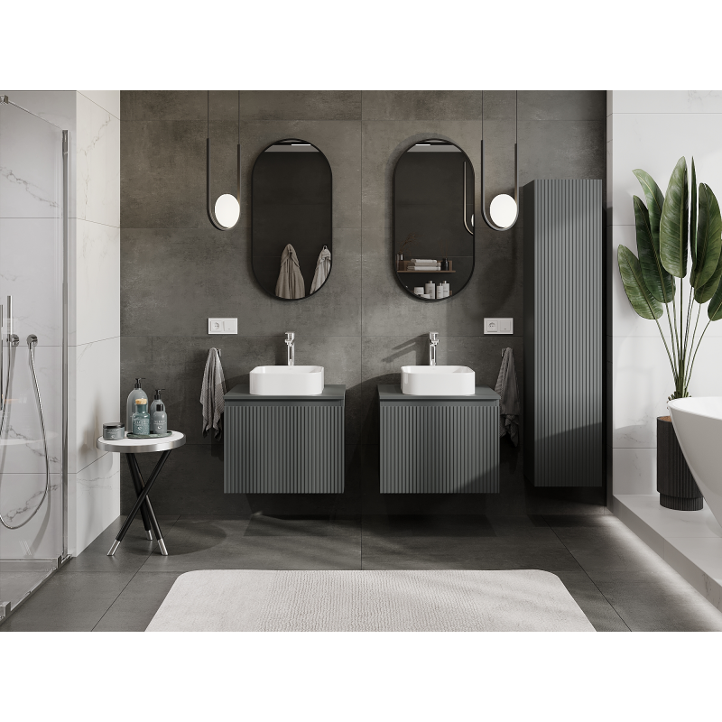 Mexen Rivel kúpeľňová skrinka pod umývadlo 60 cm, 1 zásuvka, ryhovaná, grafit mat - 91A20-06047-1-BF66