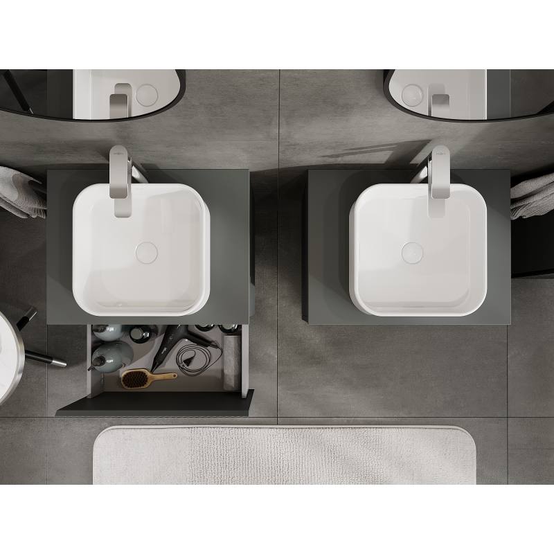 Mexen Rivel kúpeľňová skrinka pod umývadlo 60 cm, 1 zásuvka, ryhovaná, grafit mat - 91A20-06047-1-BF66