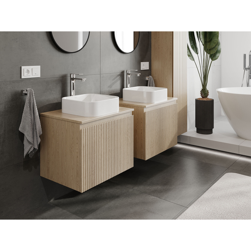 Mexen Rivel kúpeľňová skrinka pod umývadlo 60 cm, 1 zásuvka, drážkovaná, dub - 91A20-06047-1-BF81