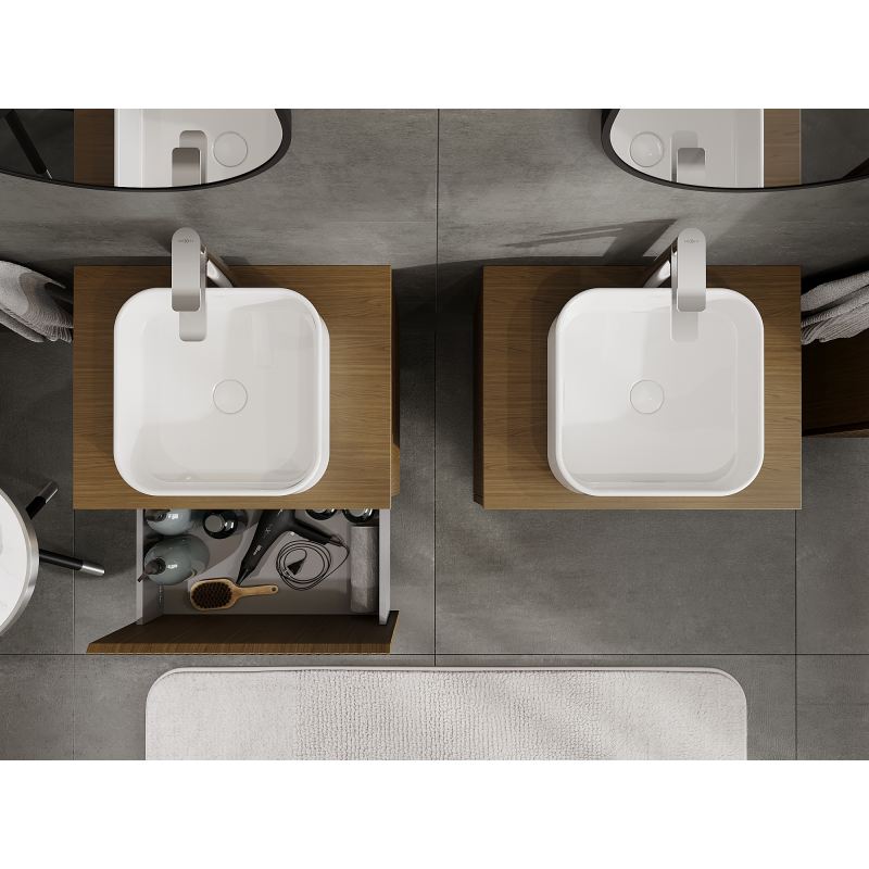 Mexen Rivel kúpeľňová skrinka pod umývadlo 60 cm, 1 zásuvka, drážkovaná, orech - 91A20-06047-1-BF86