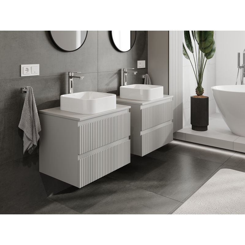 Mexen Rivel kúpeľňová skrinka pod umývadlo 60 cm, 2 zásuvky, ryhovaná, sivá matná - 91A20-06047-2-BFF62