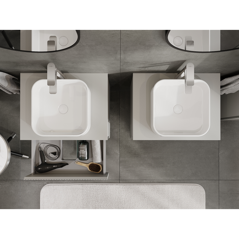 Mexen Rivel kúpeľňová skrinka pod umývadlo 60 cm, 2 zásuvky, ryhovaná, sivá matná - 91A20-06047-2-BFF62