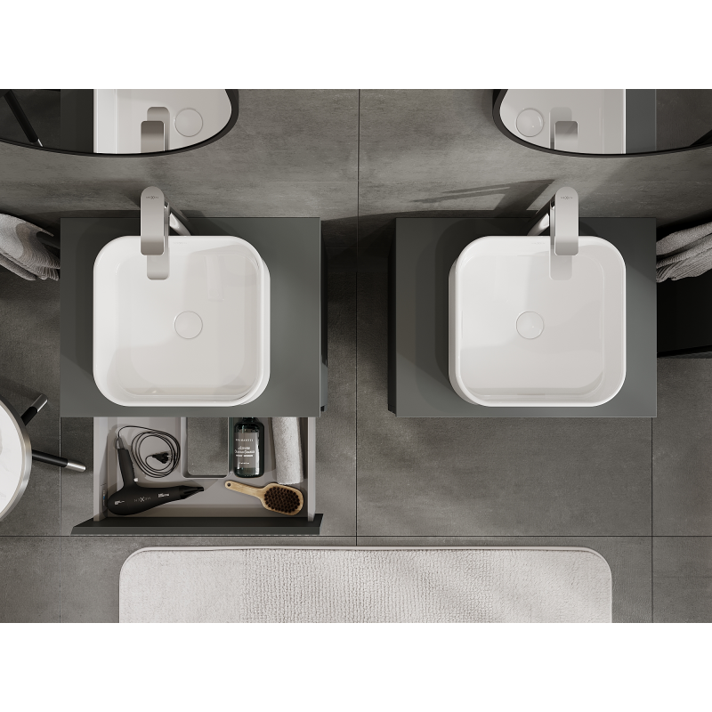 Mexen Rivel kúpeľňová skrinka pod umývadlo 60 cm, 2 zásuvky, ryhovaná, grafit mat - 91A20-06047-2-BFF66