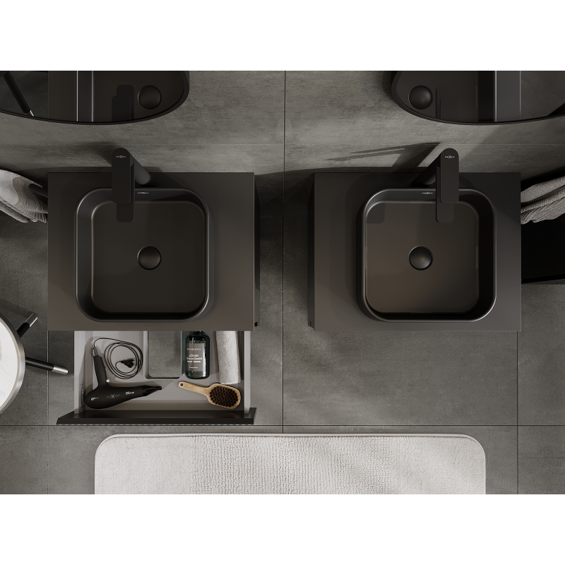 Mexen Rivel kúpeľňová skrinka pod umývadlo 60 cm, 2 zásuvky, ryhovaná, čierna matná - 91A20-06047-2-BFF71