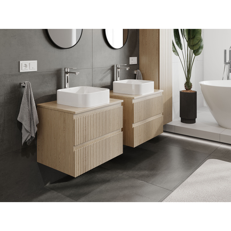 Mexen Rivel kúpeľňová skrinka pod umývadlo 60 cm, 2 zásuvky, reliéfny dub - 91A20-06047-2-BFF81