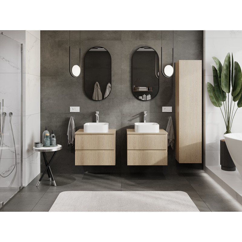 Mexen Rivel kúpeľňová skrinka pod umývadlo 60 cm, 2 zásuvky, reliéfny dub - 91A20-06047-2-BFF81