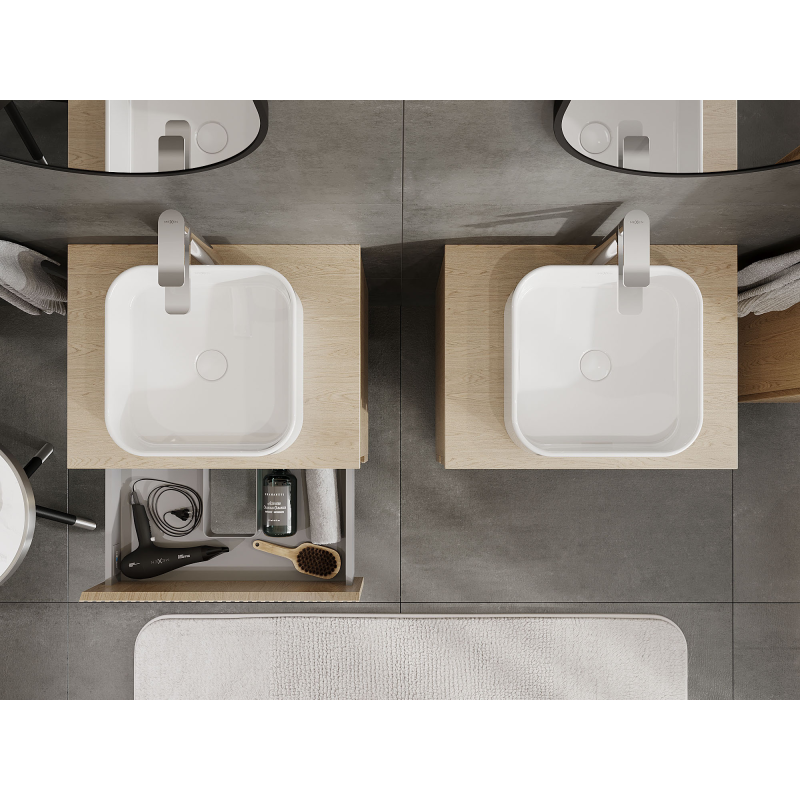 Mexen Rivel kúpeľňová skrinka pod umývadlo 60 cm, 2 zásuvky, reliéfny dub - 91A20-06047-2-BFF81