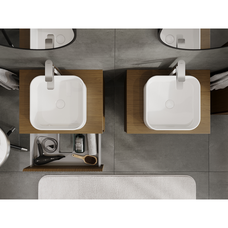 Mexen Rivel kúpeľňová skrinka pod umývadlo 60 cm, 2 zásuvky, rebrovaná, orech - 91A20-06047-2-BFF86