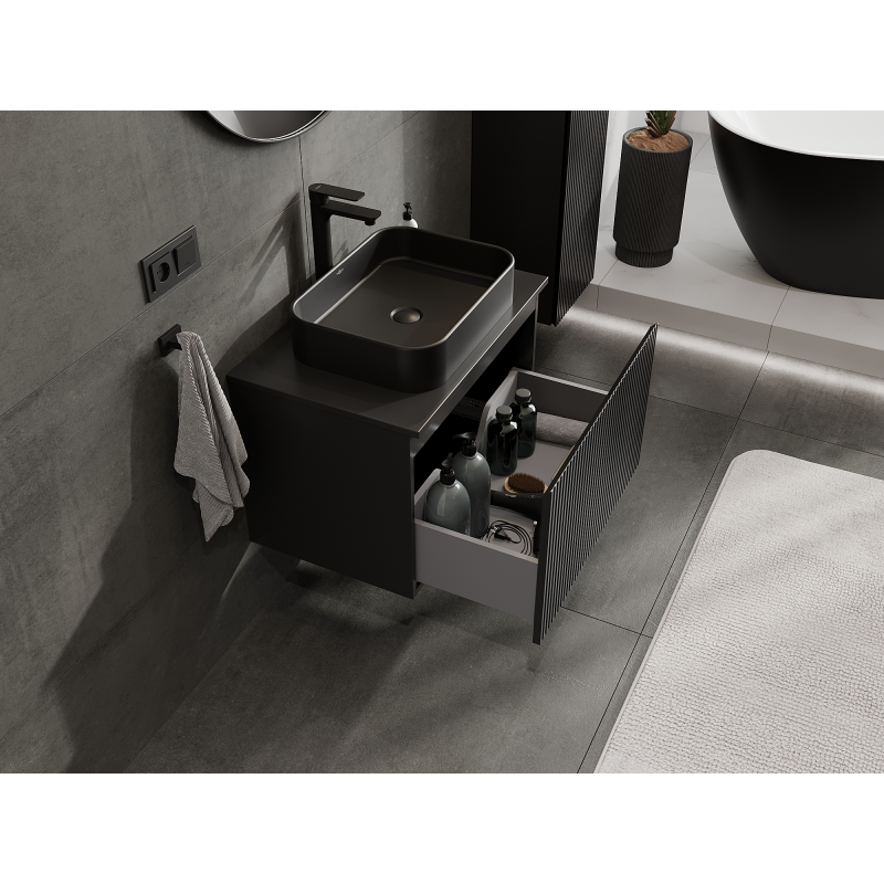 Mexen Rivel kúpeľňová skrinka pod umývadlo 70 cm, 1 zásuvka, ryhovaná, čierna matná - 91A20-07047-1-BF71