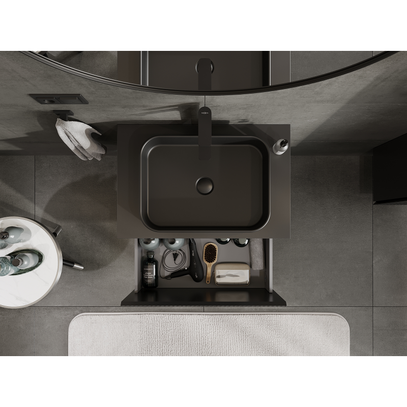 Mexen Rivel kúpeľňová skrinka pod umývadlo 70 cm, 1 zásuvka, ryhovaná, čierna matná - 91A20-07047-1-BF71