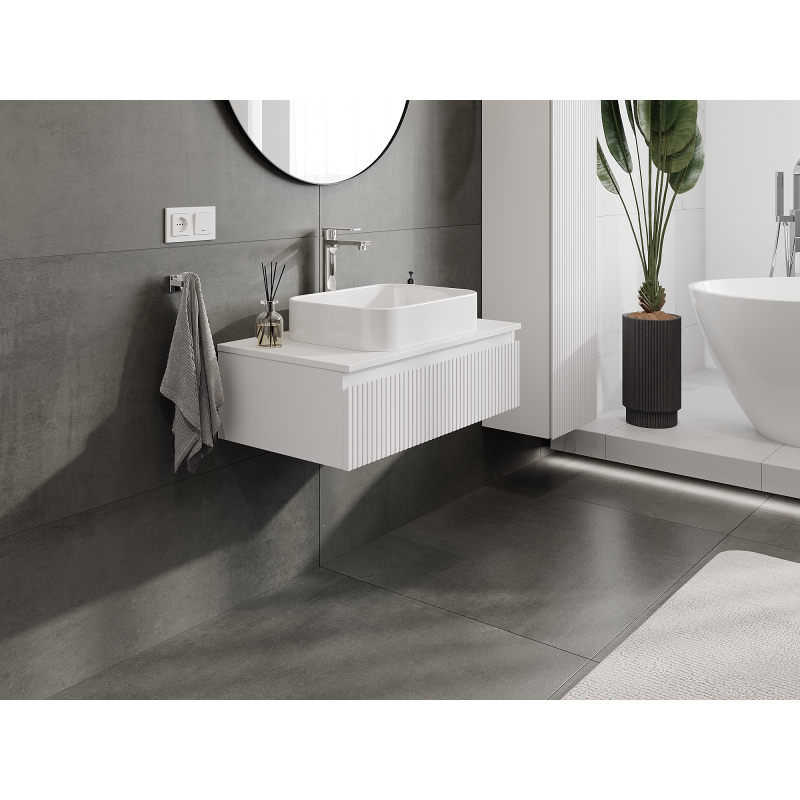 Mexen Rivel kúpeľňová skrinka pod umývadlo 80 cm, 1 zásuvka, ryhovaná, biela matná - 91A20-08023-1-BF01